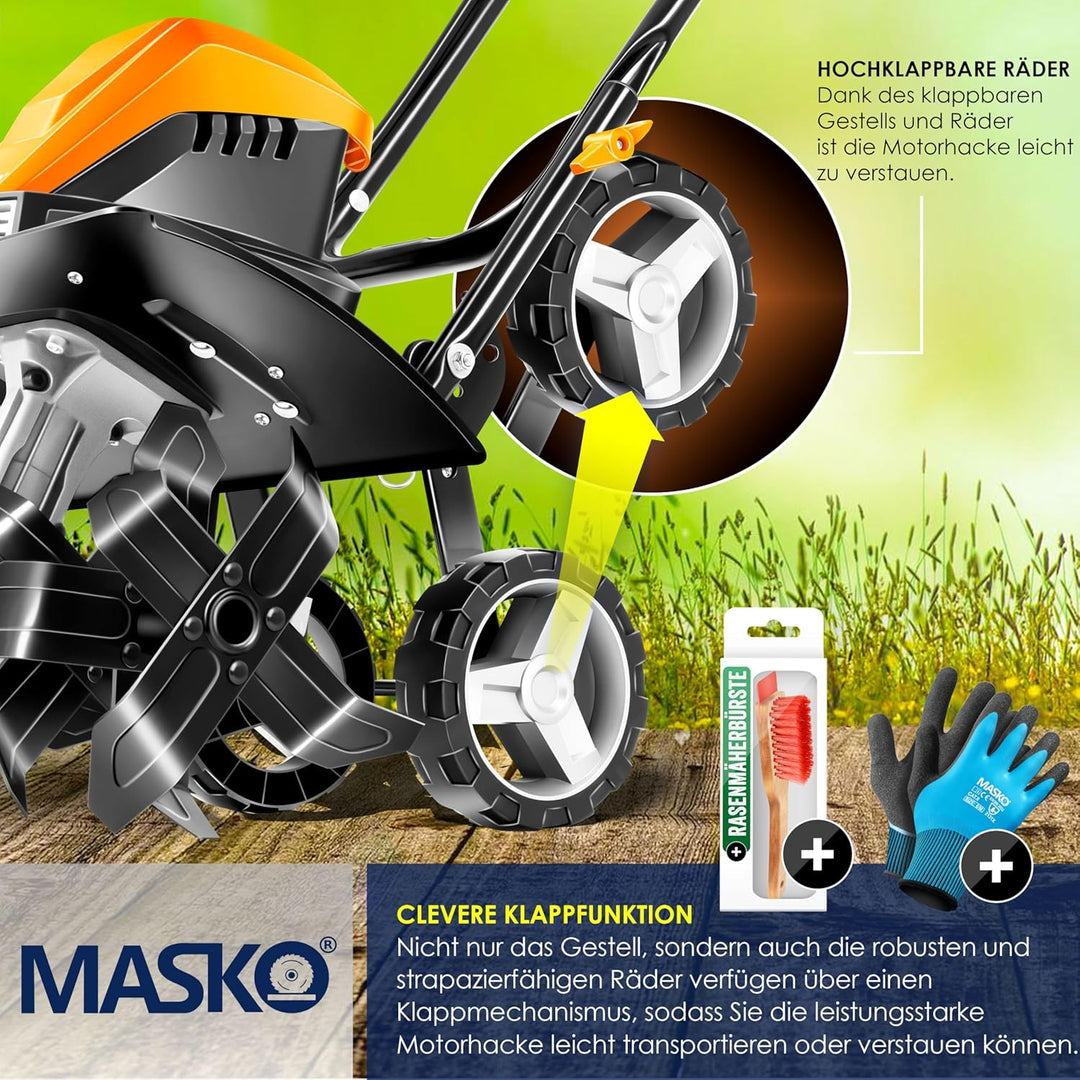 MASKO® elektrische Motorhacke 1500 Watt | 45cm Arbeitsbreite 20cm Arbeitstiefe | Bodenhacke | Ackerf