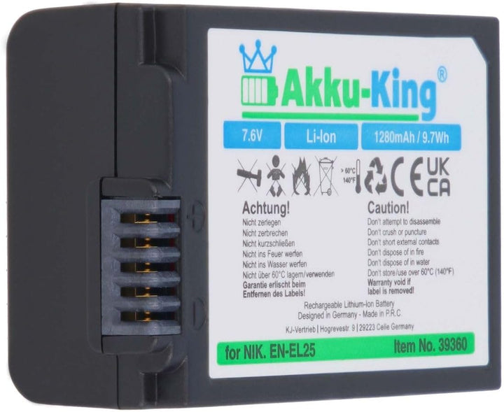 Akku kompatibel mit Nikon EN-EL25 - Li-Ion 1280mAh - für Z50 Z fc Akku EN-EL25 - 1280mAh, Akku EN-EL