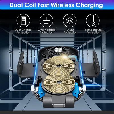 Qoosea 15W Fast Wireless Charger Auto Handyhalterung Mit Ladefunktion, Induktion Doppelspule Kabello