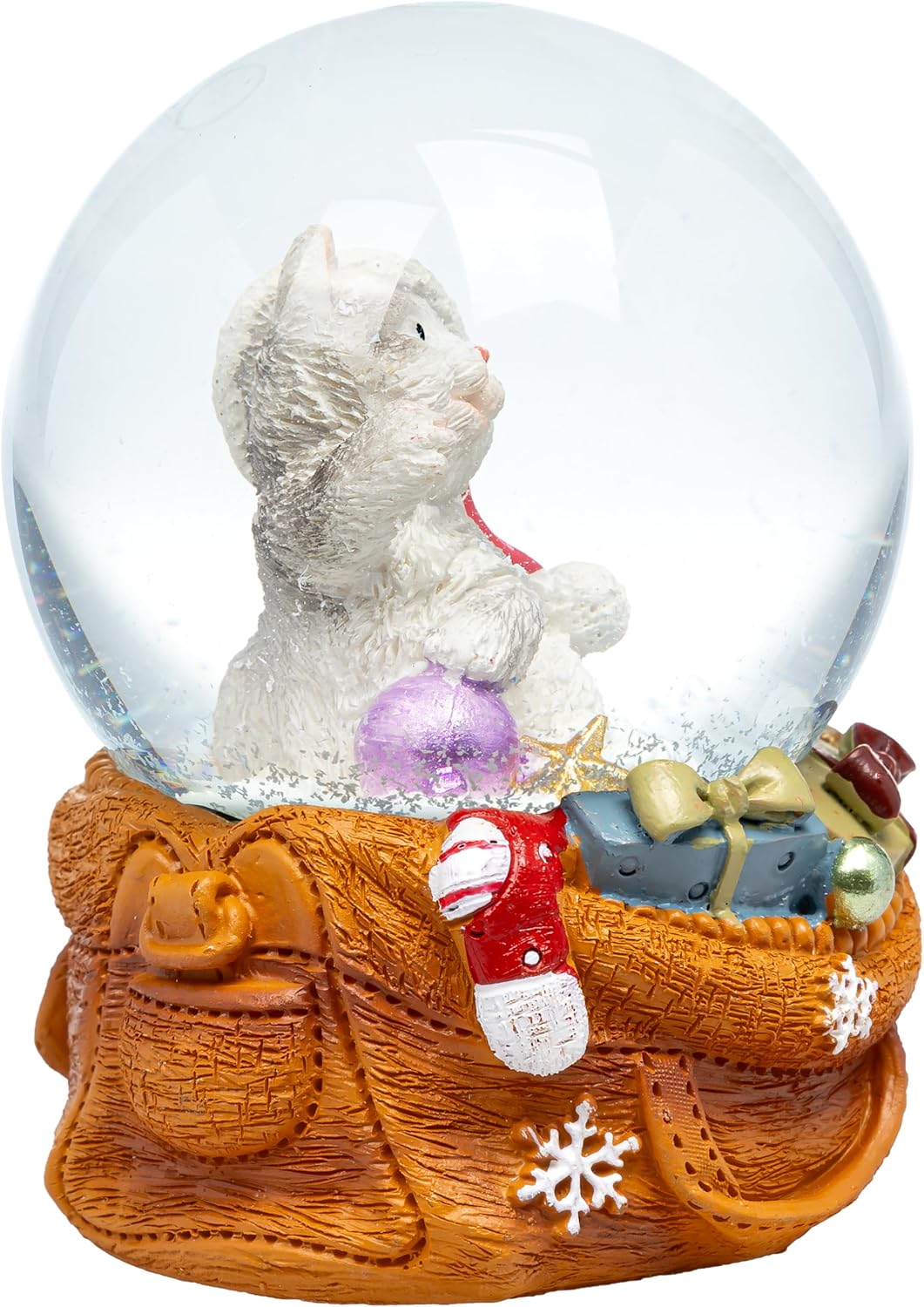 SIKORA SK33 Mittlere Glas Deko Schneekugel Katze mit Weihnachtsmütze Weihnachten Weihnachtsdeko 65mm