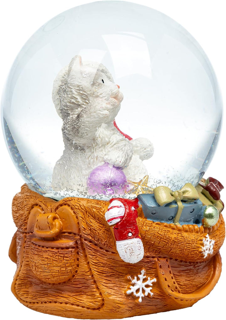 SIKORA SK33 Mittlere Glas Deko Schneekugel Katze mit Weihnachtsmütze Weihnachten Weihnachtsdeko 65mm