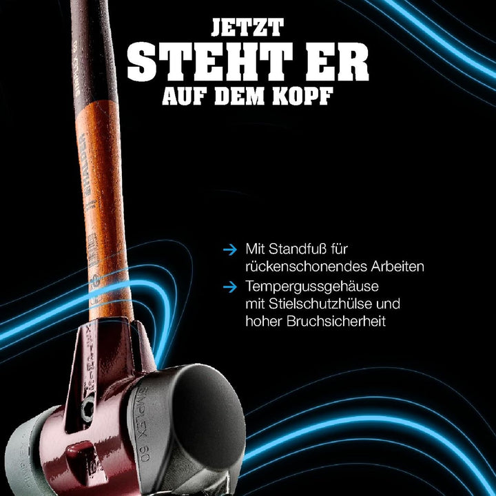 SIMPLEX-Schonhammer, Gummikomposition, mit Standfuss/TPE-mid; mit Tempergussgehäuse und hochwertigem