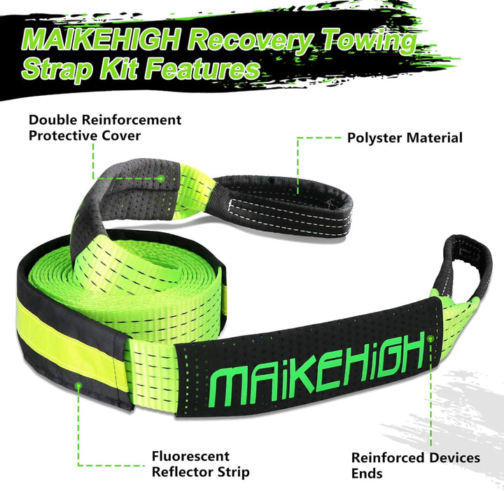 MAIKEHIGH Abschleppseil 5M x 5cm, 10 Tonnen (22,000 Lbs) Tow Rope Kit Für Off-Road Recovery mit 2 Ve