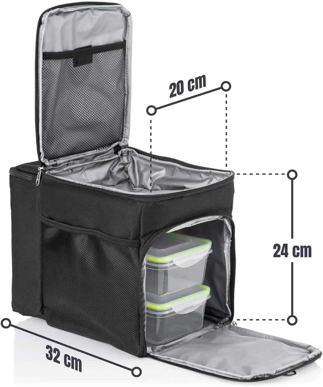 Dimono® Kühltasche 15L mit 3 Brotzeitdosen; Picknick-Tasche mit 3 Meal Prep Launchbox Dosen + Deckel
