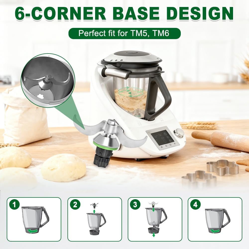 Teigmesser für Thermomix TM6 TM5, Ersatzteile Teigmischmesser für Thermomix, Edelstahl Teigmischmess