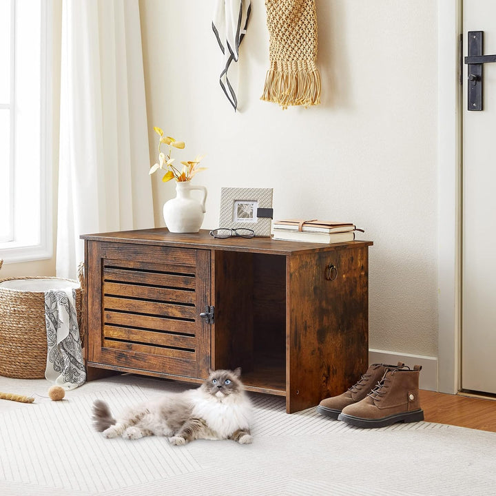 HOOBRO Katzenklo Schrank mit Lamellentür, Katzenschrank Katzenhaus, Katzenschrank für Katzentoilette
