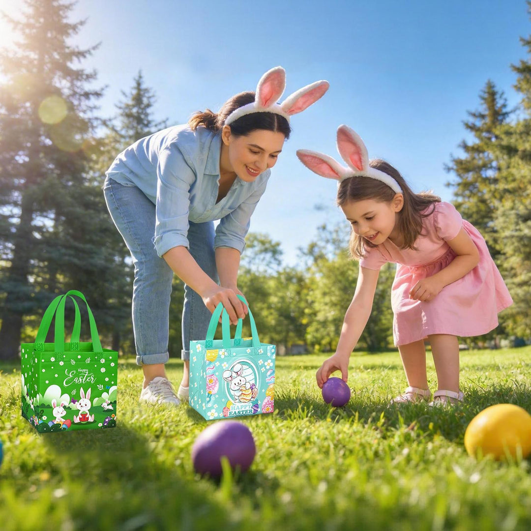 DECHISY 24 Stück Geschenktüten Ostern mit Griff, 21 x 15 x 20 cm, Kleine Wiederverwendbare Osterkorb