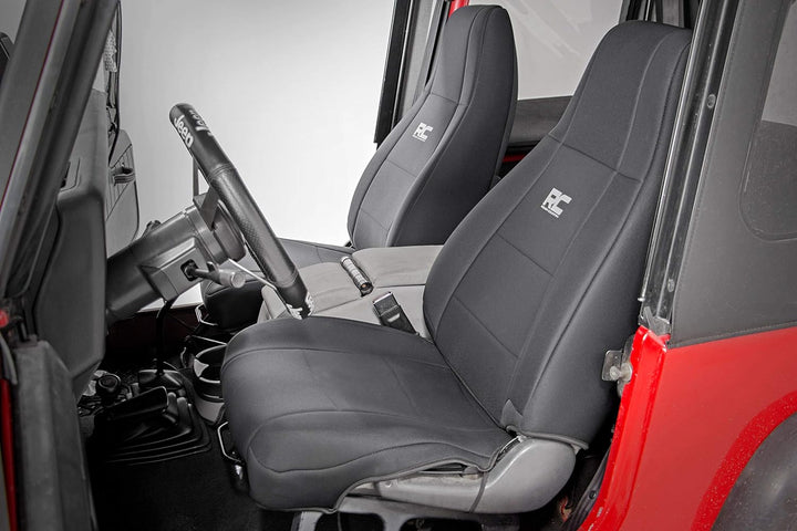 Rough Country Neopren-Sitzbezüge, vorne und hinten, schwarz, passend für 1991–1995 [Jeep ] Wrangler