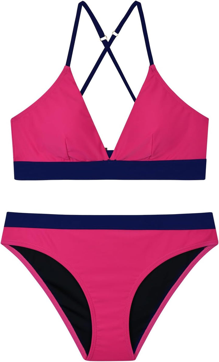 Damen Bikini Set, Triangel, breites Unterbrustband, Bademode, Badeanzug 40 Rosa &amp; Blau, 40 Rosa &amp; Bl