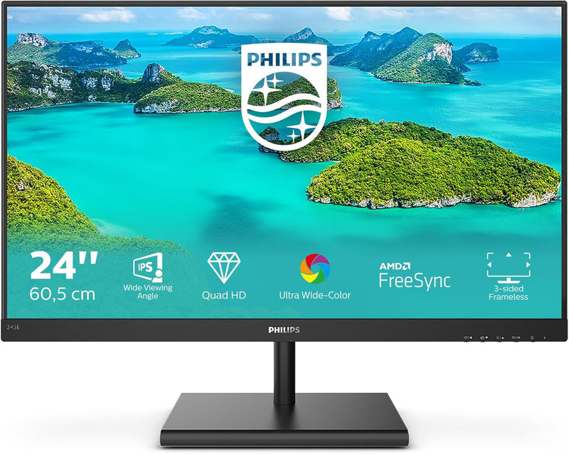 Philips 245E1S - 24 Zoll QHD Monitor (2560x1440, 75 Hz, VGA, HDMI, DisplayPort) schwarz