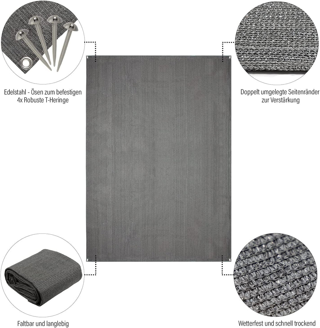 Floordirekt Camping Vorzeltteppich - 240 g/m² HDPE - mit Edelstahl-Ösen & 4X T-Heringe - wasserdurch