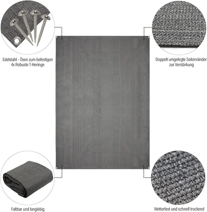 Floordirekt Camping Vorzeltteppich - 240 g/m² HDPE - mit Edelstahl-Ösen & 4X T-Heringe - wasserdurch