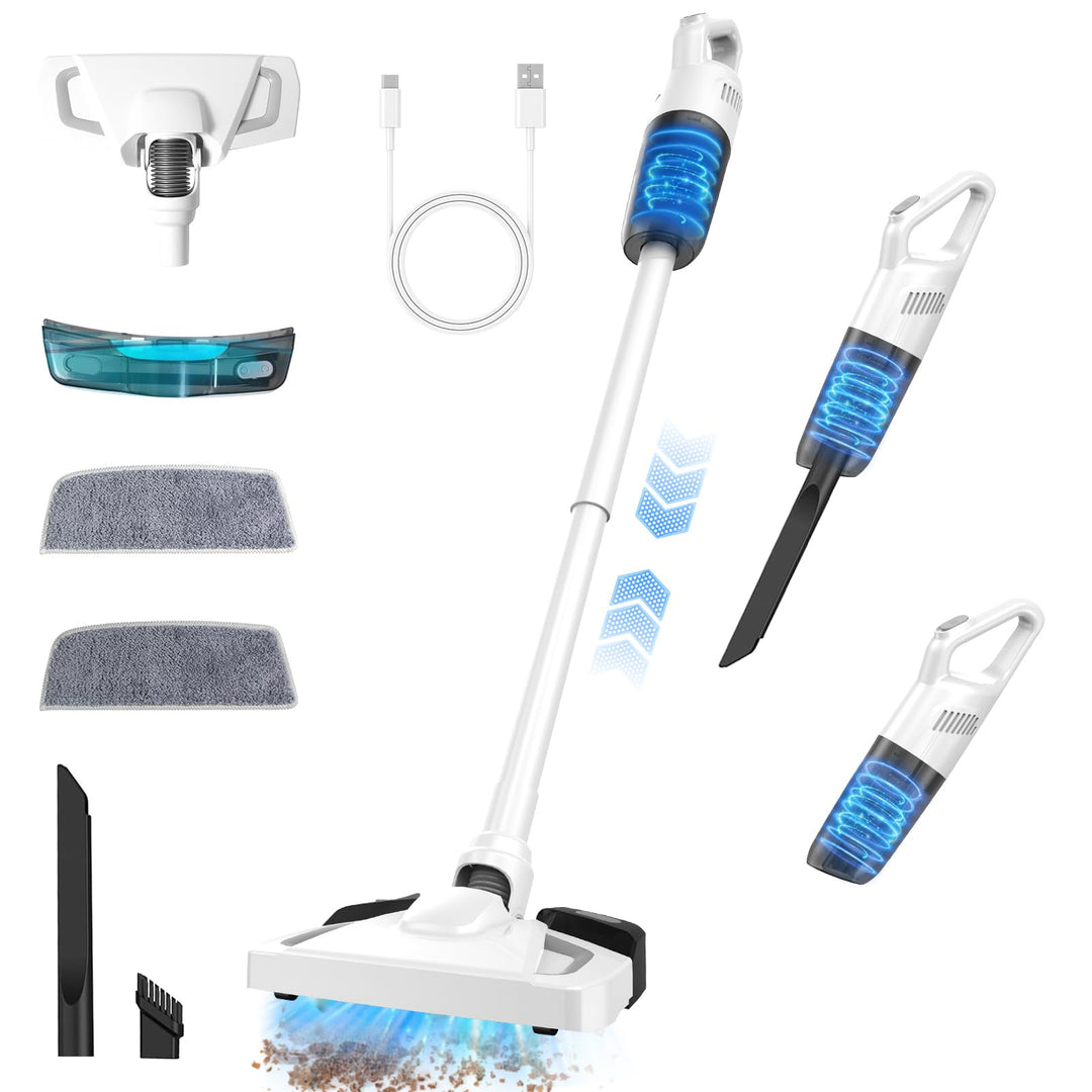 Akku-Staubsauger mit Wischfunktion und Anti-Tangle-Bodenbürste, kabellos für Zuhause, Hartböden, Tep