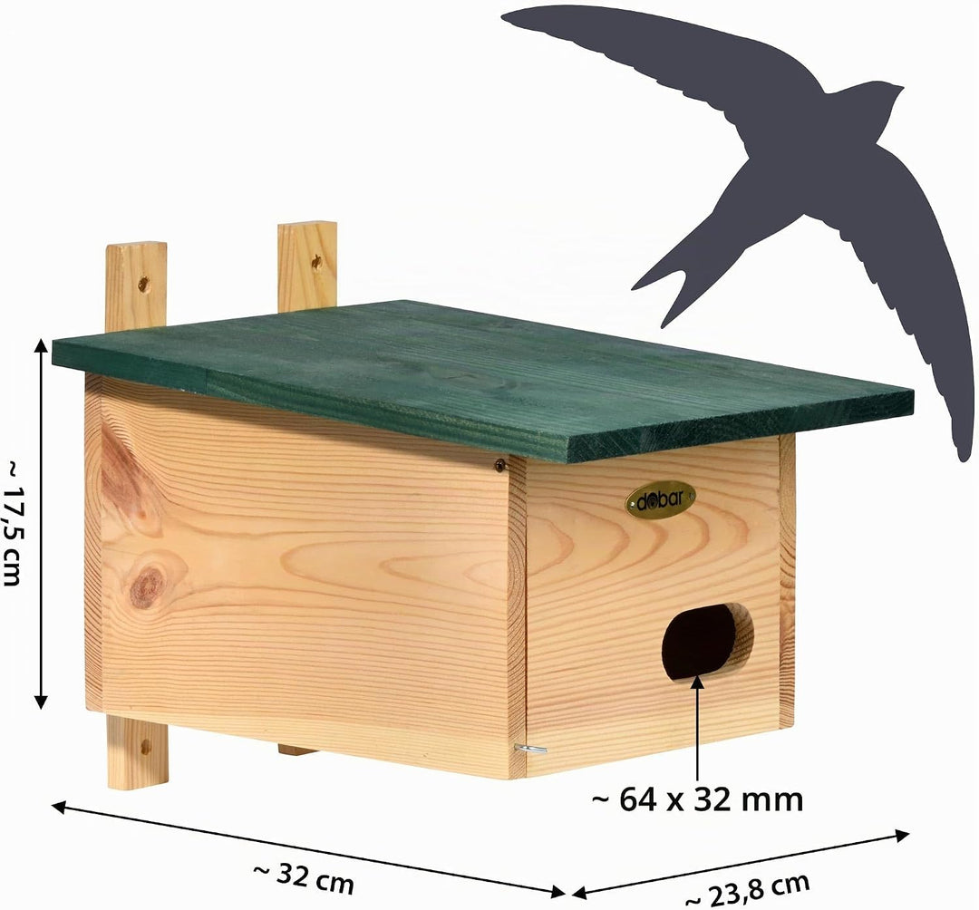 dobar VOBU Nistkasten aus Holz für Mauersegler - Höhlen-Nistkasten mit Ø 64 x 32 mm Einflugloch - Gr