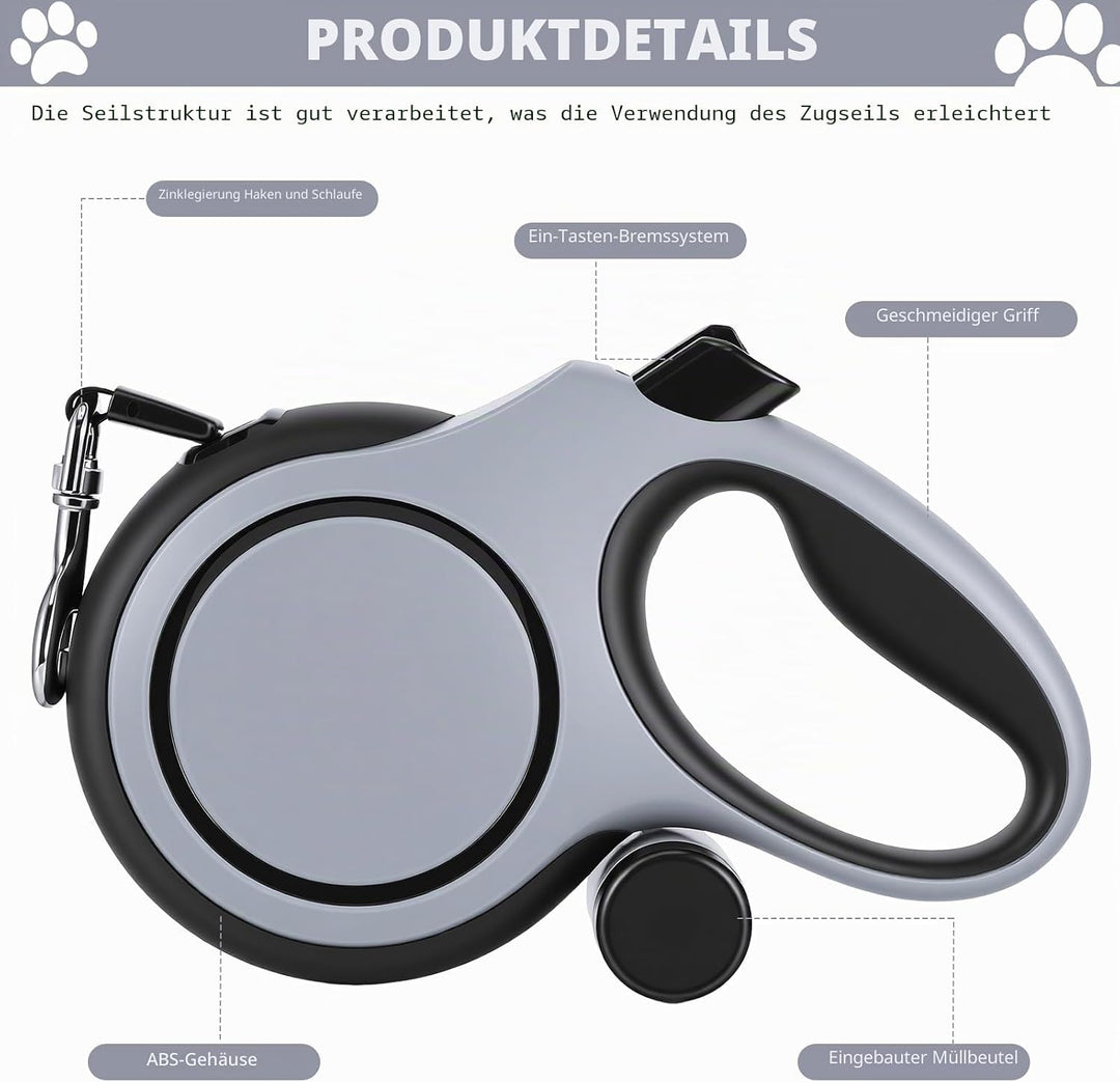 Flexi Leine 8m für Grosse Hunde bis 50kg, Hundeleine Flexi mit Einhand-Bremssystem, Rollleine für Hu