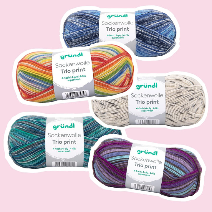 Gründl Wolle Sockenwolle Trio - Strickgarn für 3 Paar Socken - Strapazierfähig und hautfreundlich -
