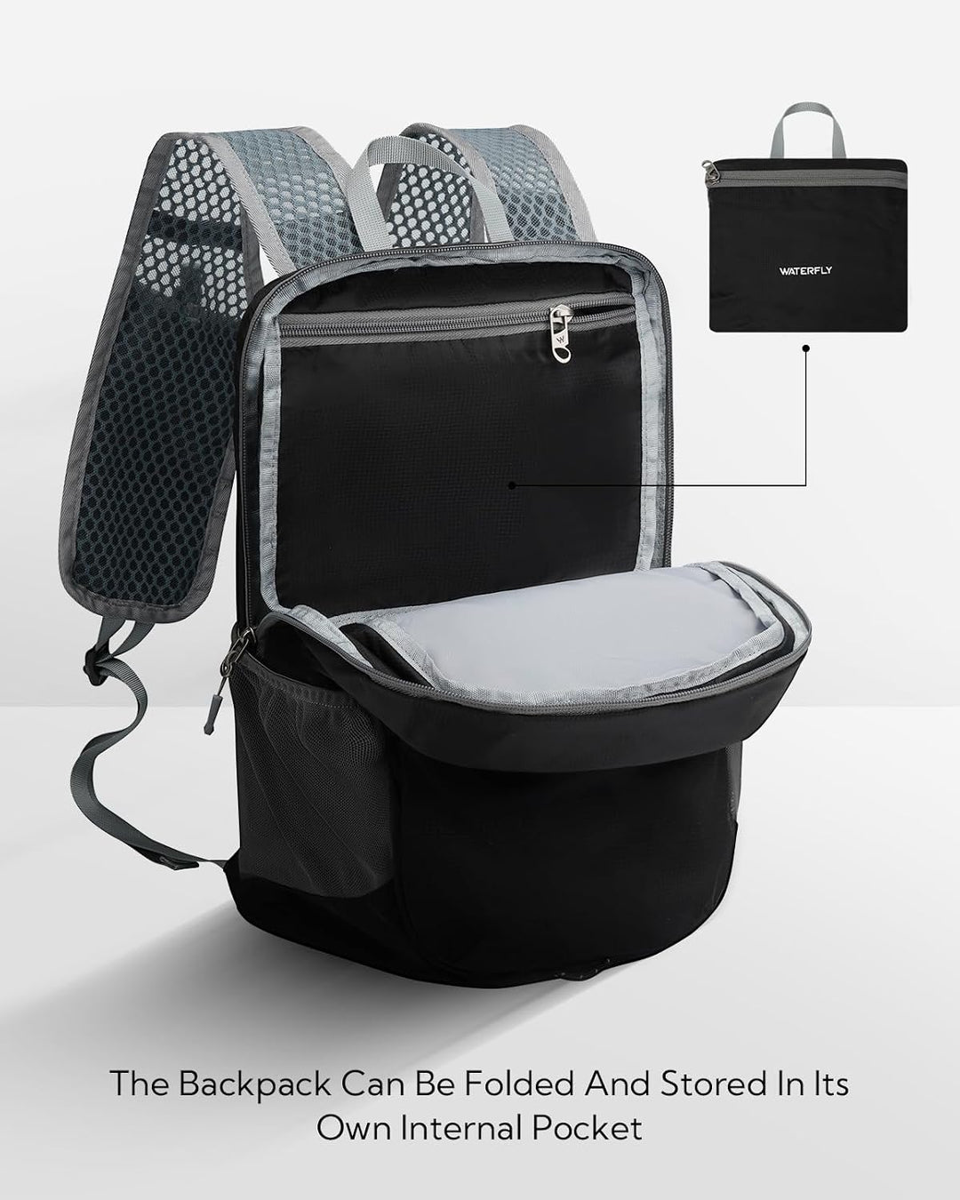 WATERFLY Faltbarer Rucksack Klein Ultraleicht: 15L Wanderrucksack Leicht Tagesrucksack Packable Dayp