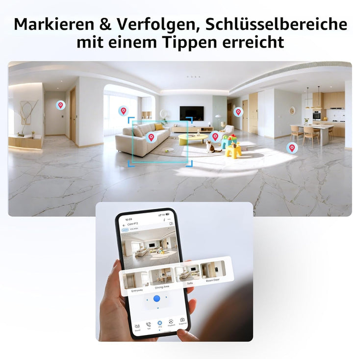 SONOFF Indoor Überwachungskamera 1080P, CAM-PT2 Schwenk-/Neige-WLAN-Kamera mit 360°-Sicht, Bewegungs
