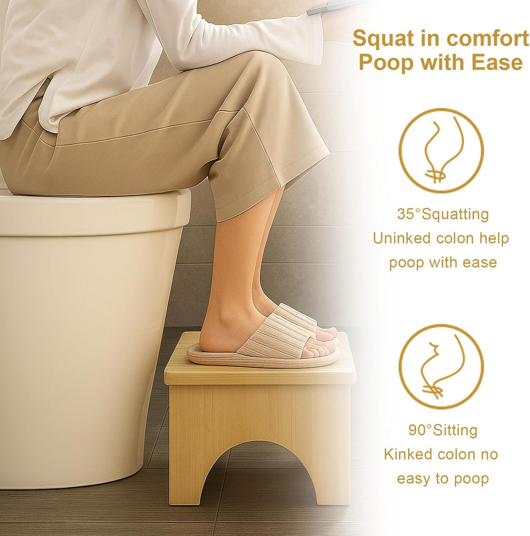 Toilettenhocker aus Bambus, 37×20×17 cm Rutschfester & Ergonomischer WC Hocker zur Verdauungsförderu
