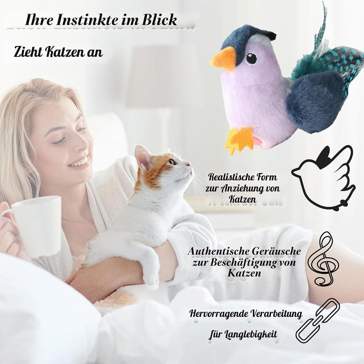 Suhaco Interaktive Katzenspielzeug Chirpy Vogelmelodie Feder Spielzeug Plüsch Spielzeug Set für Katz