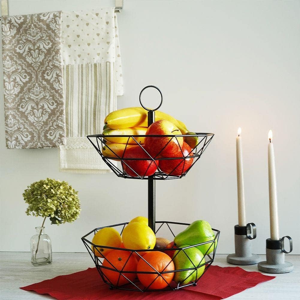 Vilde Obst Etagere Metall 2-Stöckig - Stilvolle Aufbewahrung Obst & Gemüse - Geometrisches Design 30