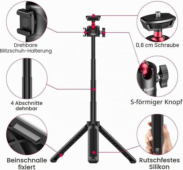 Mini Kamera Stativ, Desktop Vlogging Stativ mit 360° Kugelkopf 1/4 Schraube Cold Shoe Mount, Video S