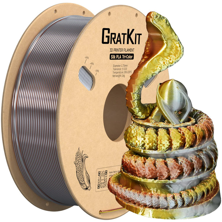 GratKit Tricolor Silk PLA Filament 1,75mm 1kg Spule, Dreifarbiges 3D-Drucker Filament mit +/-0,03mm
