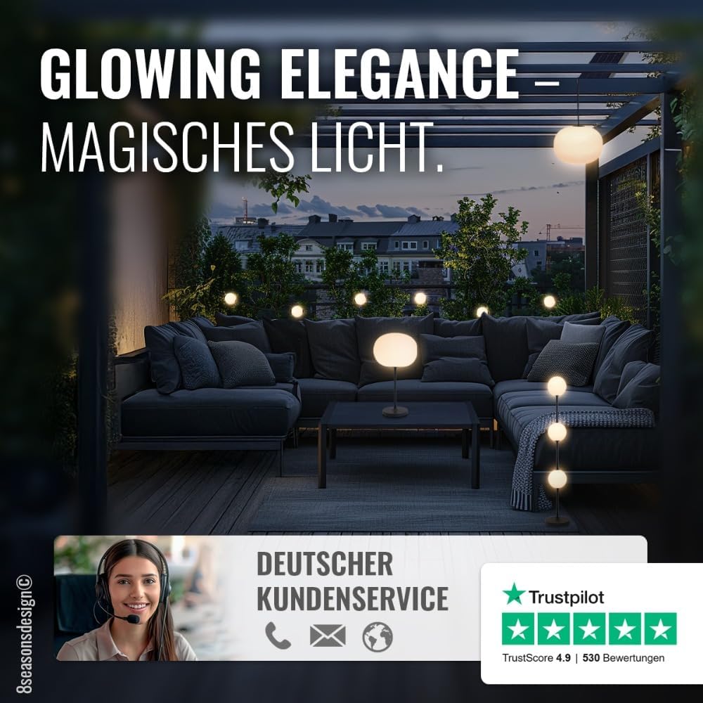 8 seasons design LED Akku Stehlampe, innen & aussen, 78,5cm - Glowing Elegance - dimmbar, Licht warm