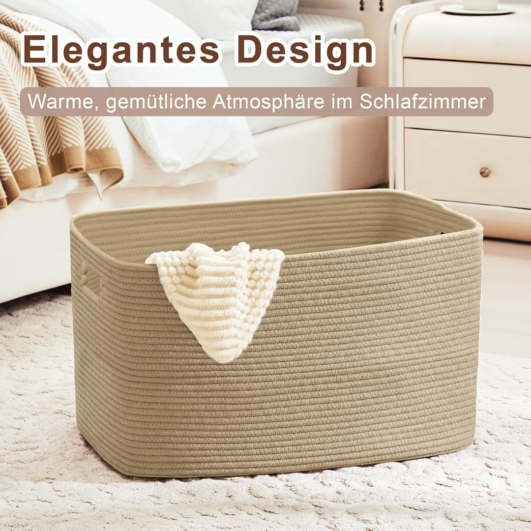 Kleiner 45L Aufbewahrungskorb aus Baumwollseil, Boho Korb für Spielzeug Decken, Wäschekorb Geflochte