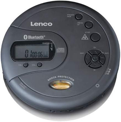 Lenco CD-300 - Tragbarer CD-Player Walkman - Bluetooth Diskman - 2 x 2000mAh Akku - Kopfhörer - Micr