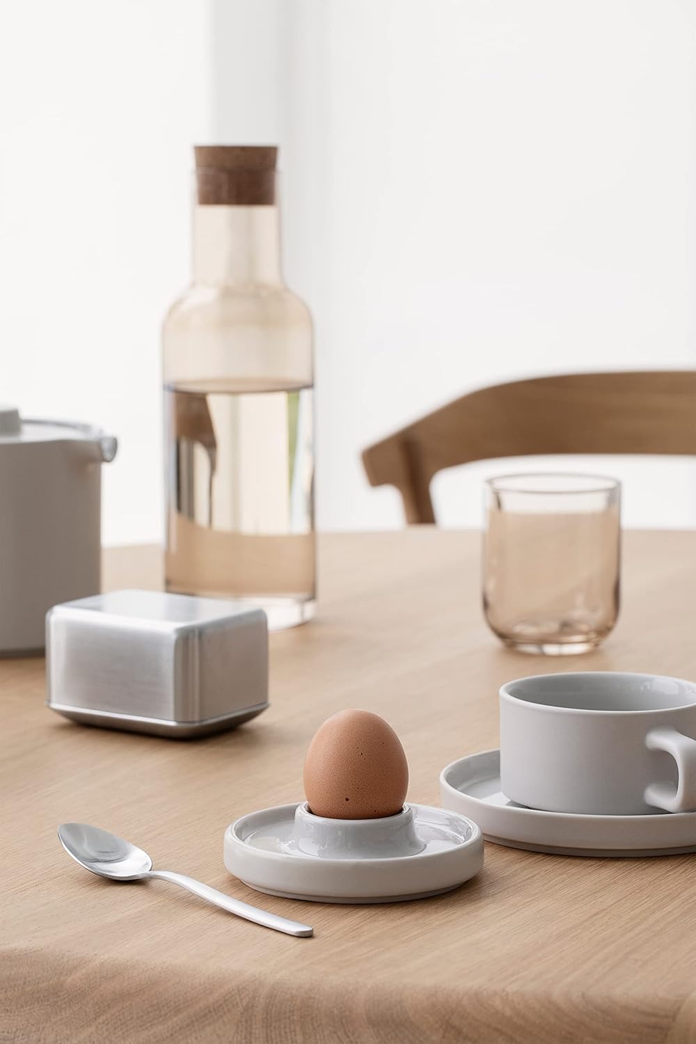 blomus -PILAR- 2er Set Keramik Eierbecher mit Ablage, Eierhalter, Eierständer, stapelbar, Farbe Pewt