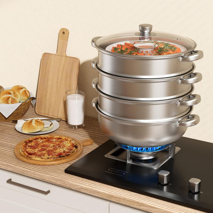Dampfgarer zum Kochen – 28 cm Edelstahl-Dampfgarer mit Dämpfeinsatz, 3/4/5-stöckiges Kochgeschirr mi