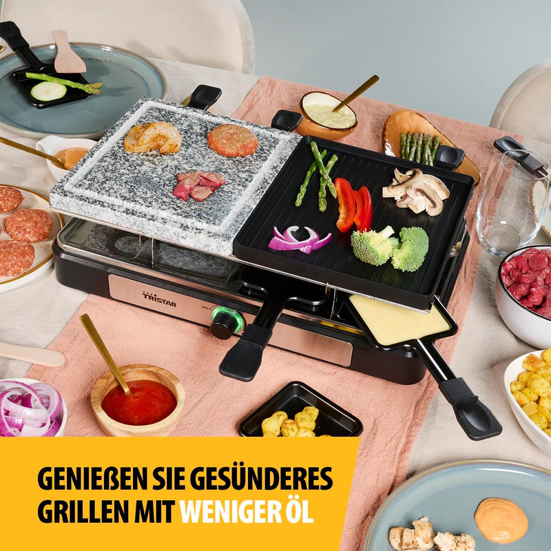 Tristar Raclette RA-2747 – 4-in-1 – Raclette/Kochstein/Grill/Teppanyaki – 8 Personen – 1400 W