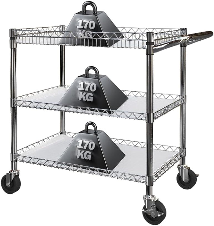 BPT Servierwagen mit Rollen, 3 böden Teewagen, Hotelrestaurant-Küchenwagen (Silber-(500KG)), Silber-