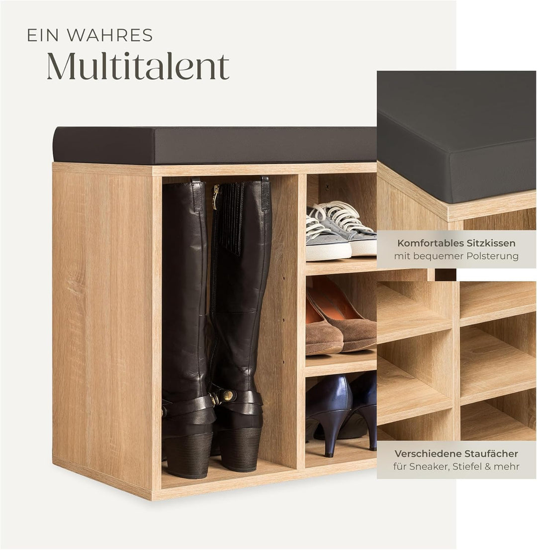 tectake® Schuhschrank mit Sitzbank, Schuhregal, Sitzbank mit Stauraum für 10 Paar Schuhe, Garderobe,