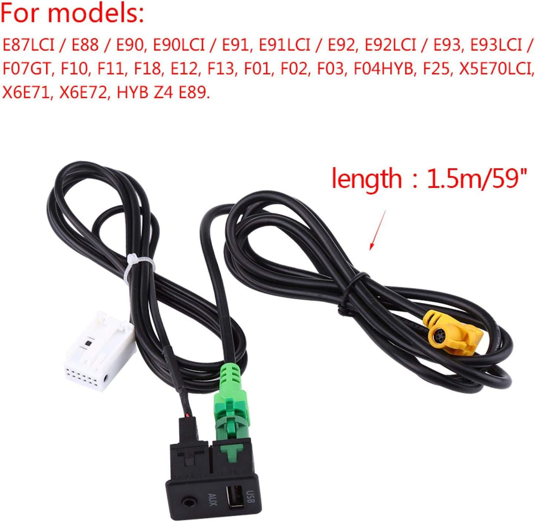 Qiilu Auto USB AUX Schalter Steckdose Kabelbaum Kabel Adapter für BMW 3er 5er E87 E90 E91 E92 X5 X6