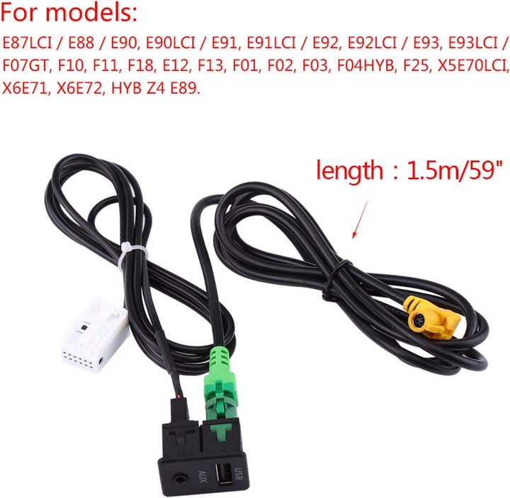 Qiilu Auto USB AUX Schalter Steckdose Kabelbaum Kabel Adapter für BMW 3er 5er E87 E90 E91 E92 X5 X6