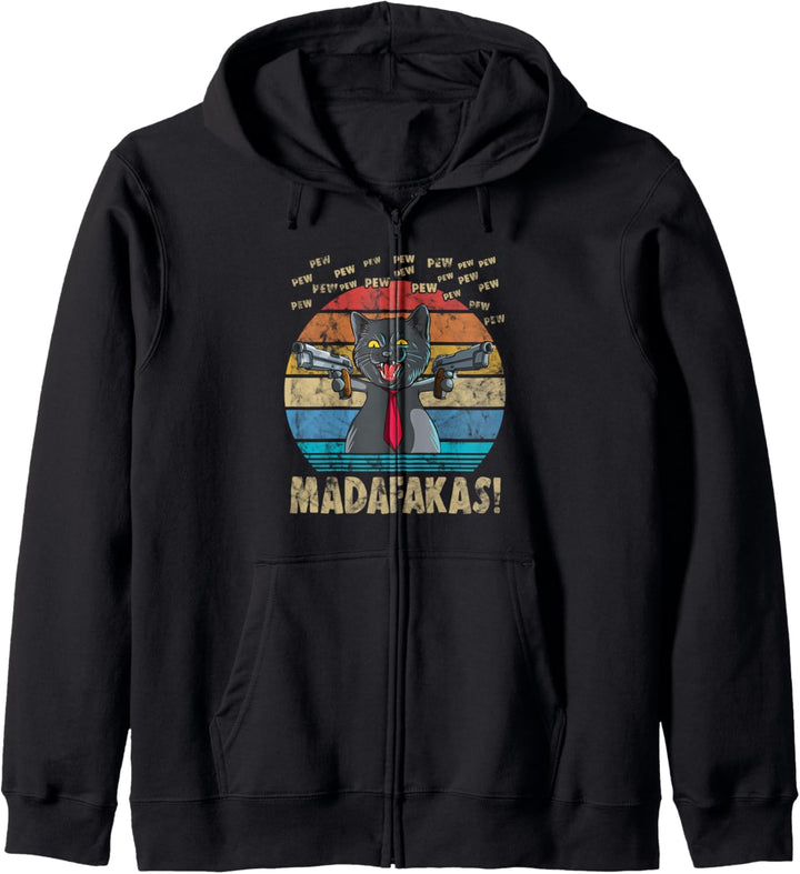 Katze Retro Vintage pewPewPew Madafakas Lustige Katze Pew Kapuzenjacke
