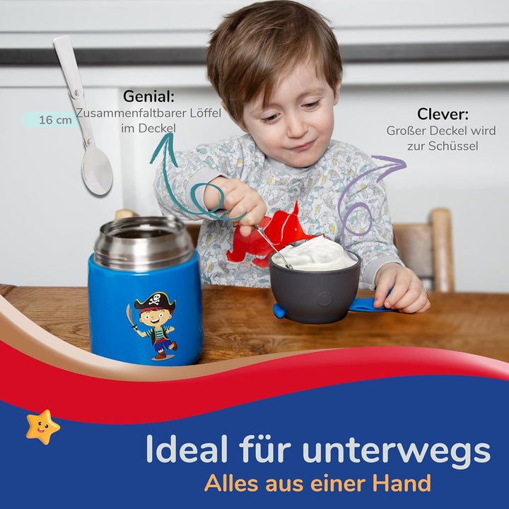 Kinder Thermobecher 500ml für Speisen und Getränke | Edelstahl Thermobehälter für Essen | Warmhalteb