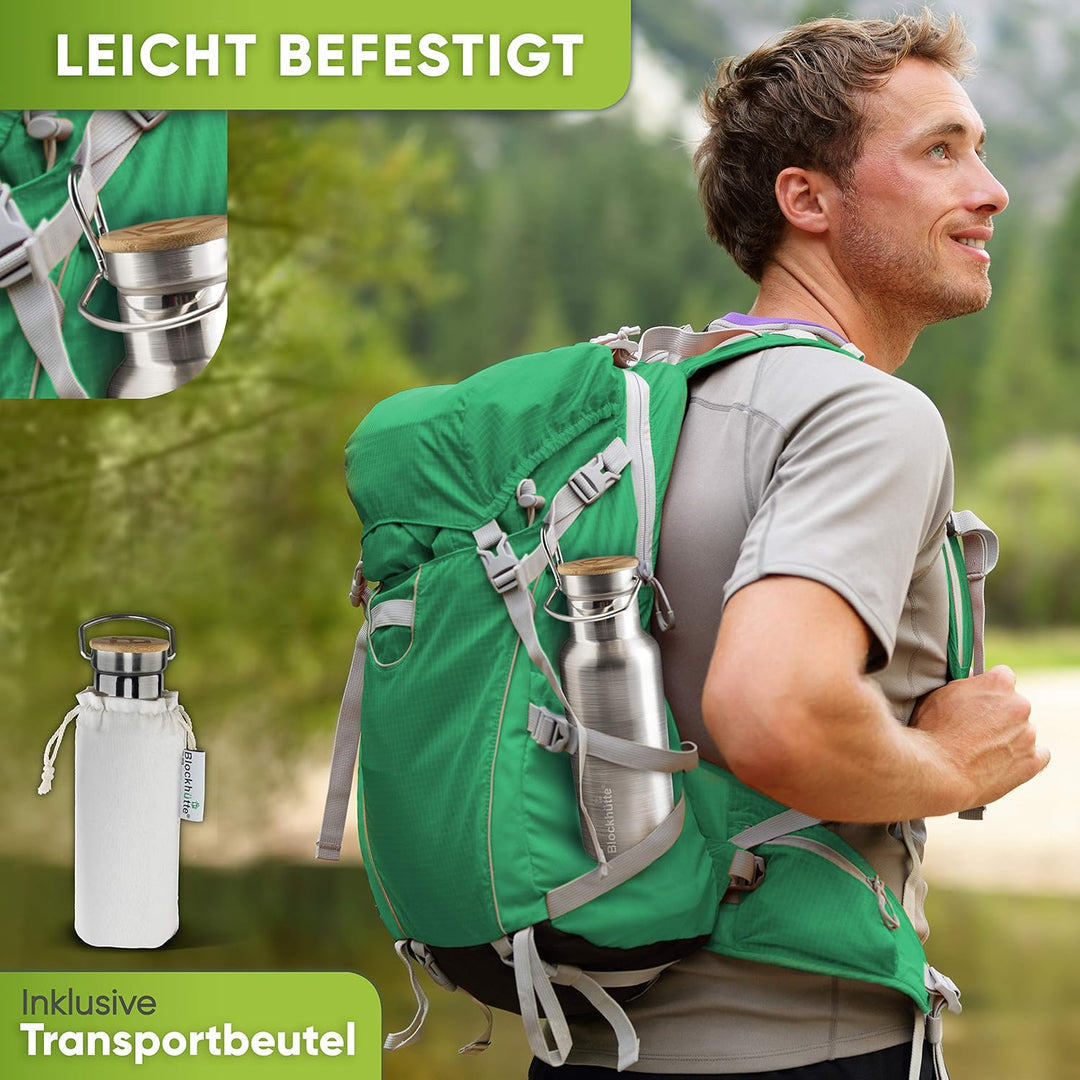 Blockhütte Edelstahl Trinkflasche 750ml I Wasserflasche Kohlensäure geeignet I Auslaufsicher, BPA-Fr