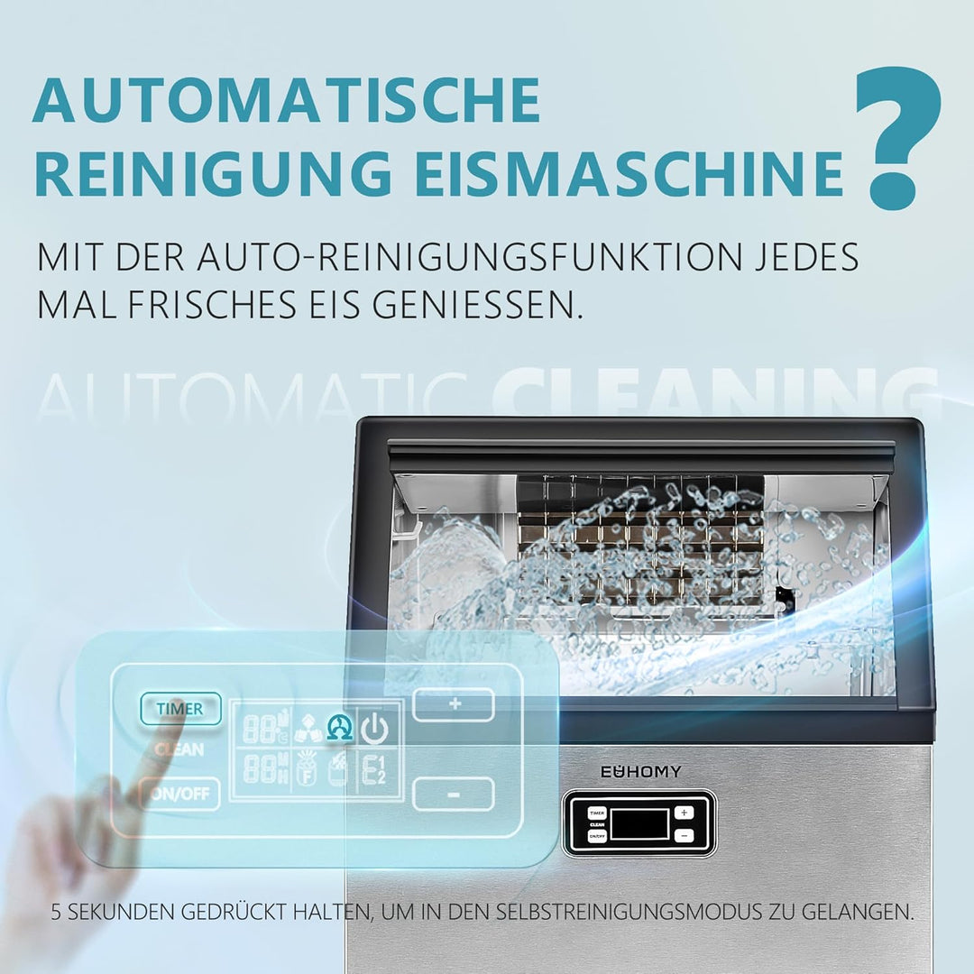 EUHOMY Gewerbliche Eiswürfelmaschine, 45 kg/24 Std. Edelstahl Untertisch-Eismaschine mit 15 kg Eisla