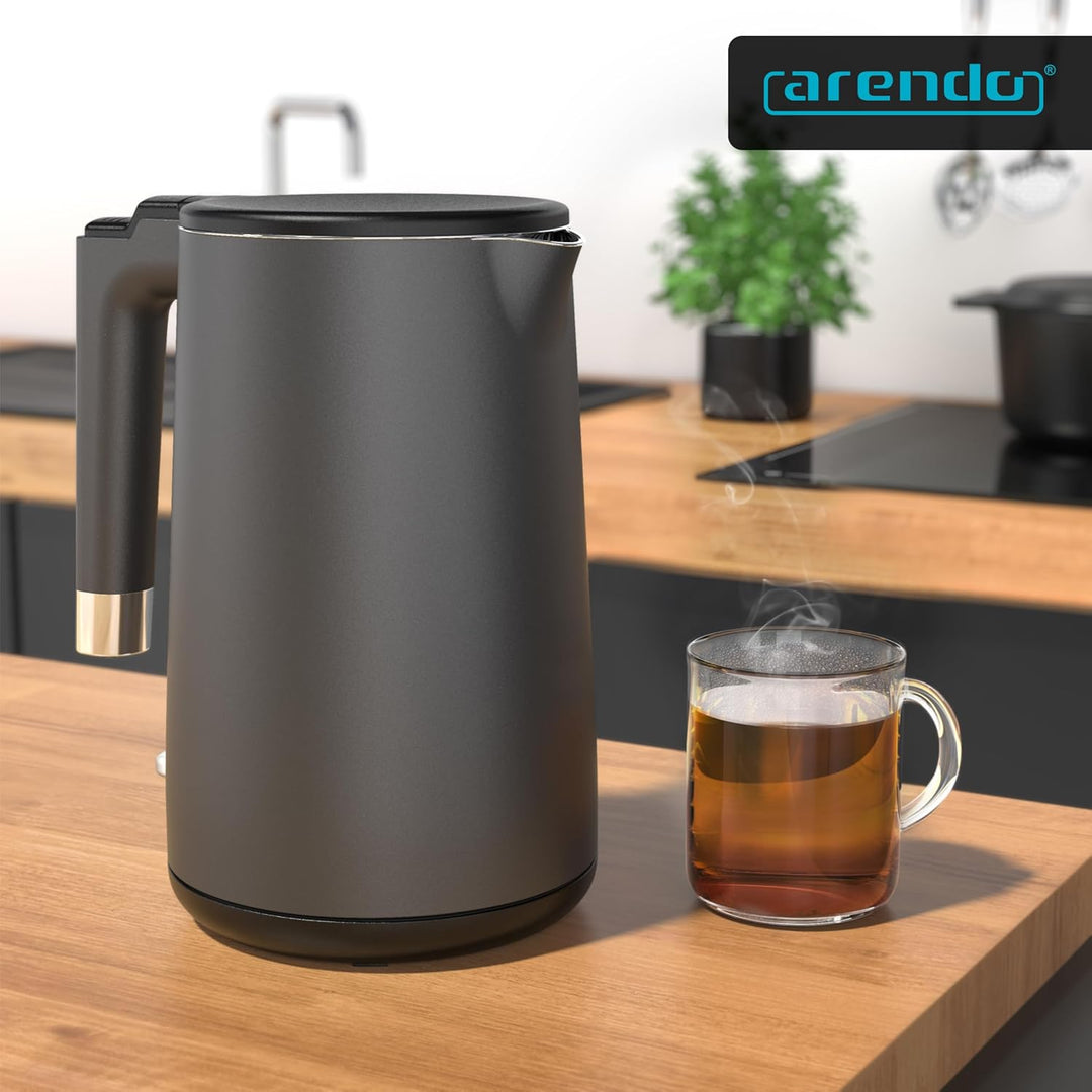Arendo - Wasserkocher Edelstahl – 1,5 Liter - 2200 Watt – Doppelwand-Design – 360° Controller – BPA-