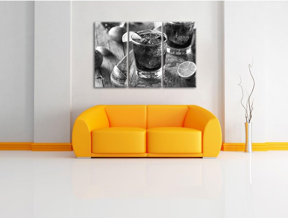 Pixxprint Erfrischender Cuba Libre Kunst B&W / 3-Teilig/Gesamtmass 120cm Leinwandbild bespannt auf H