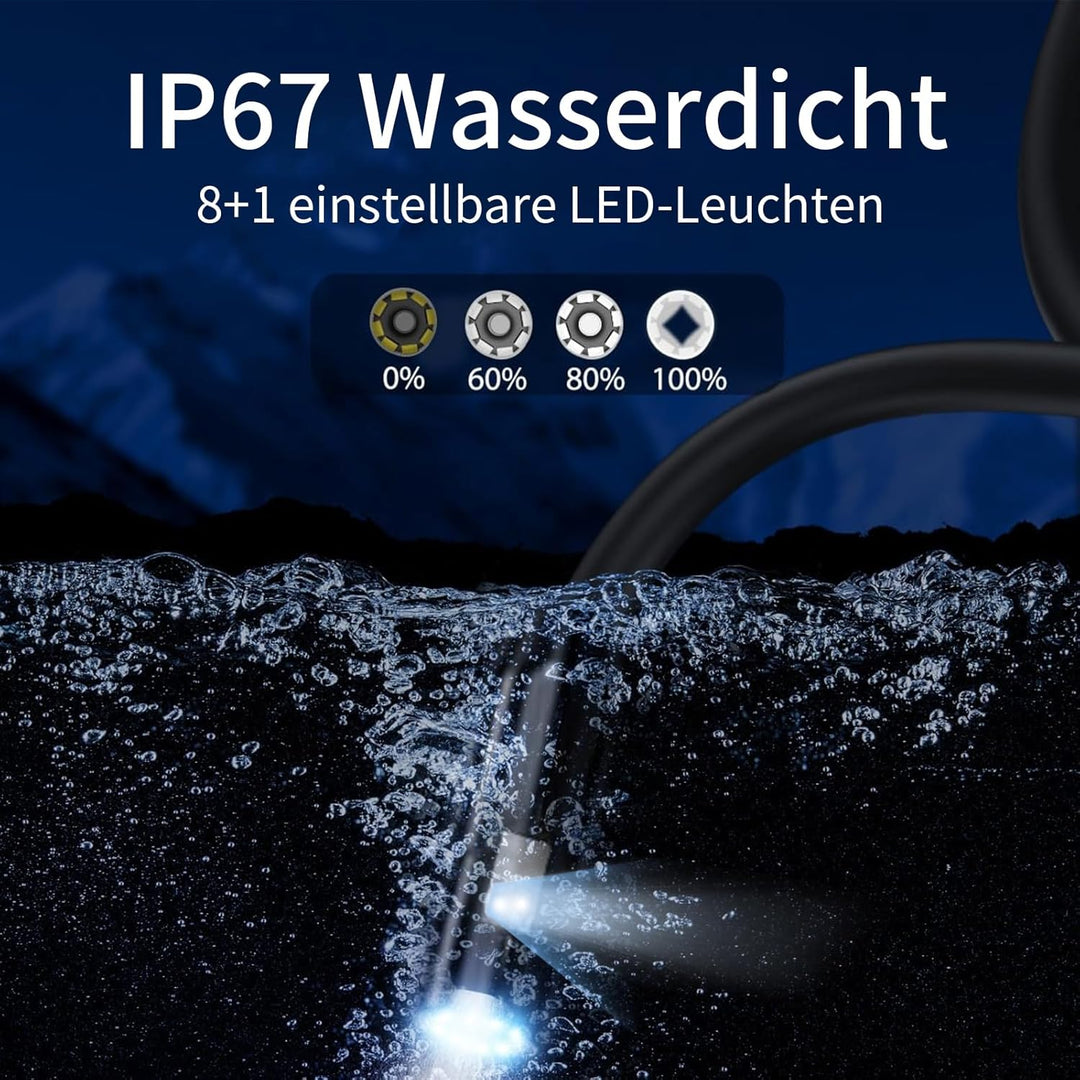 Dual Lens Endoskopkamera mit Licht, AOPICK 8mm IP67 wasserdichte Endoskop, 4.3" IPS Bildschirm Inspe