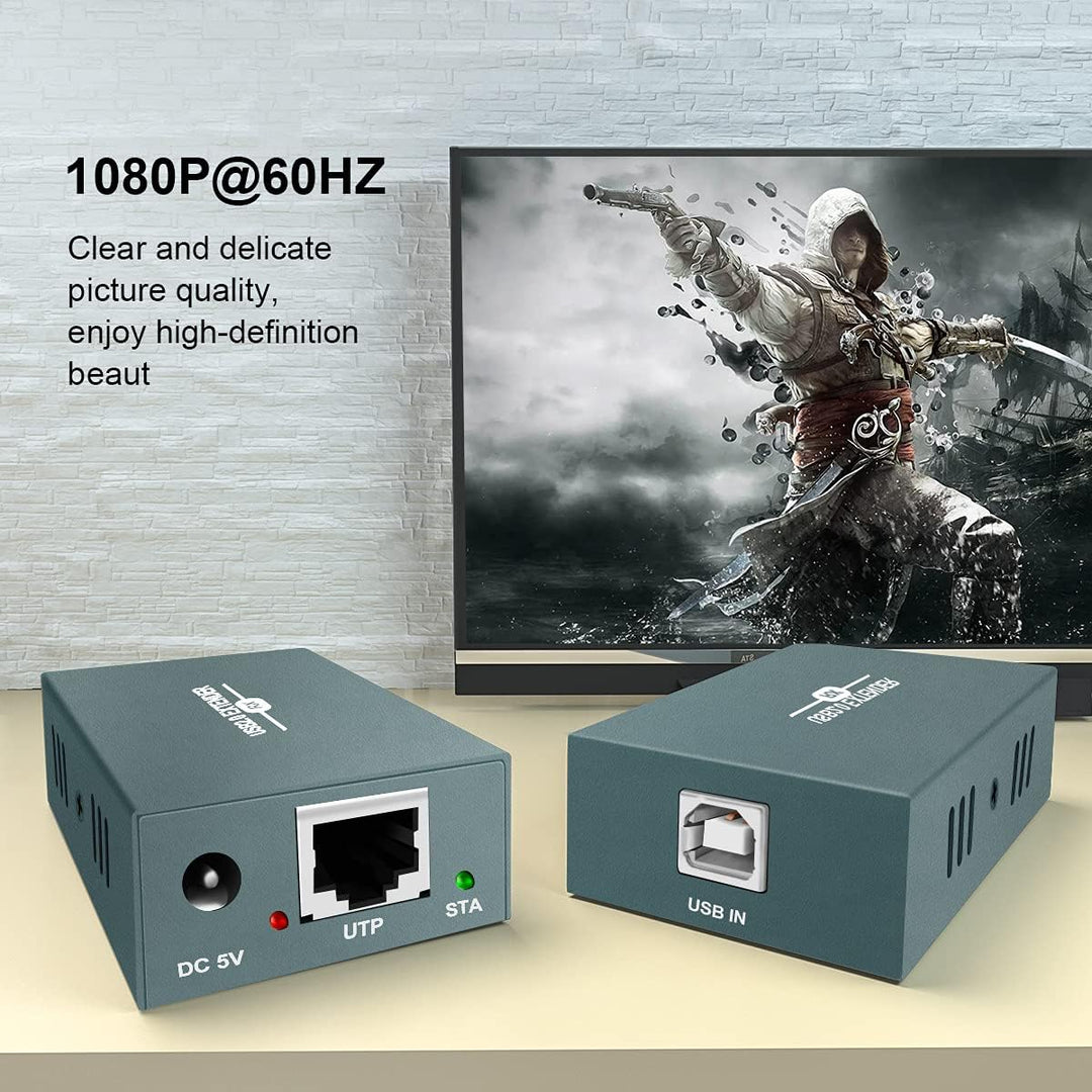 GREATHTEK USB 2.0 Extender, USB over Ethernet Cat 5e/6/7 up to 50m/165ft, 4 Hubs USB Extender Rj45,