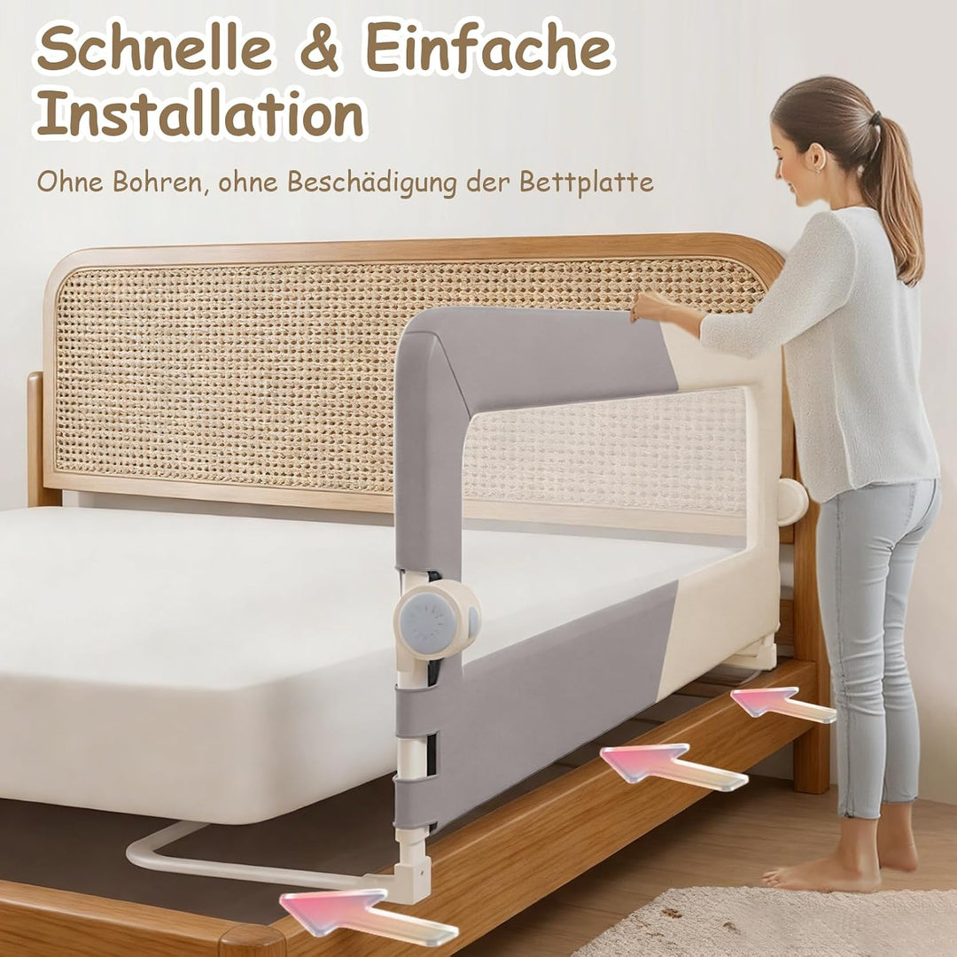 200cm Rausfallschutz Bett, Höhenverstellbar Bettschutzgitter Baby | Rausfallschutz Boxspringbett, Be