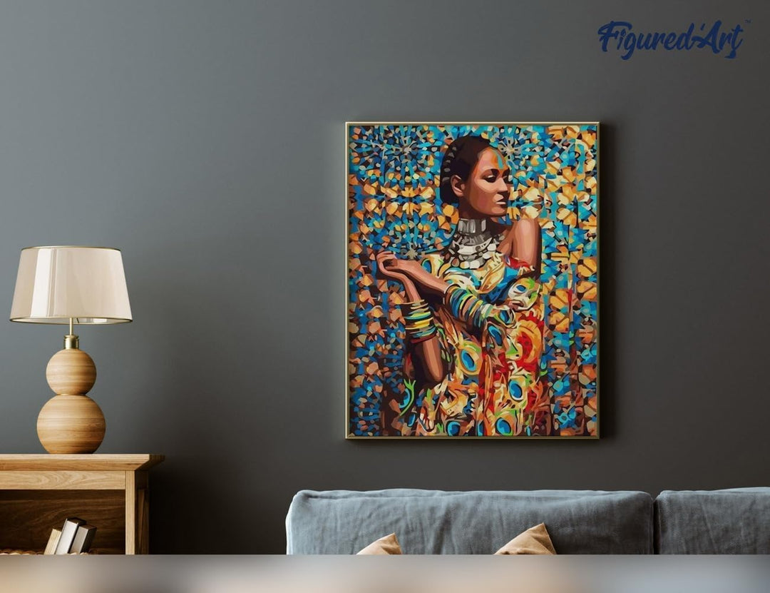 Figured'Art Malen Nach Zahlen Erwachsene Mit Rahmen Frau in traditioneller Kleidung - Paint by Numbe