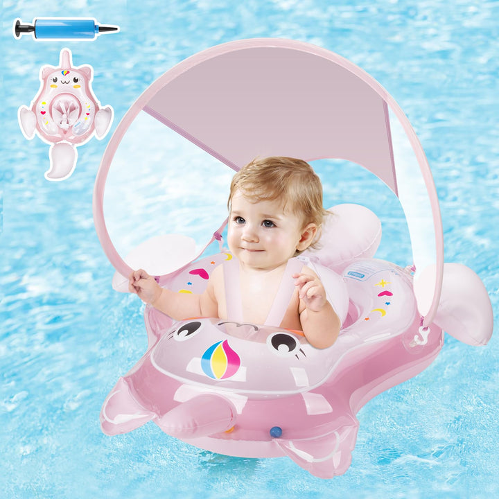 Parner Schwimmring Baby mit UPF50+ Sonnendach, Schwimmhilfe Baby für den Pool, Verstellbarer Sicherh