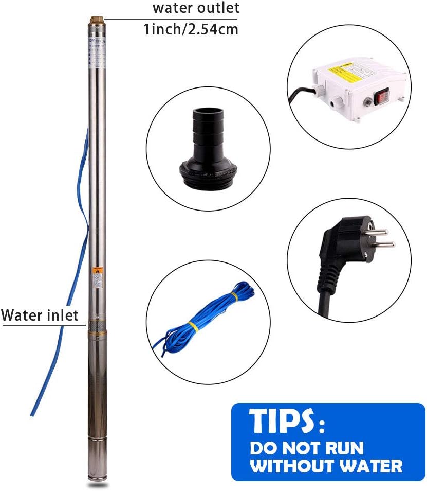 SHYLIYU Edelstahl Tiefbrunnenpumpe Tauchpumpe 2.5 Zoll,2800l/h mit 20m Kabel und Pumpensteuerung Tau