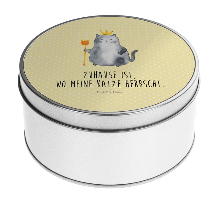 Mr. & Mrs. Panda Blechdose rund Katze König - Geschenk, Kater, Metallkiste mit Deckel, Katzenmotiv,